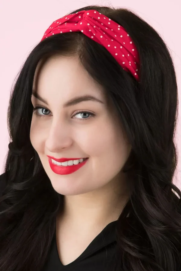 Adelaide Polkadot Elastische Haarband In Rood-Banned Retro Shop