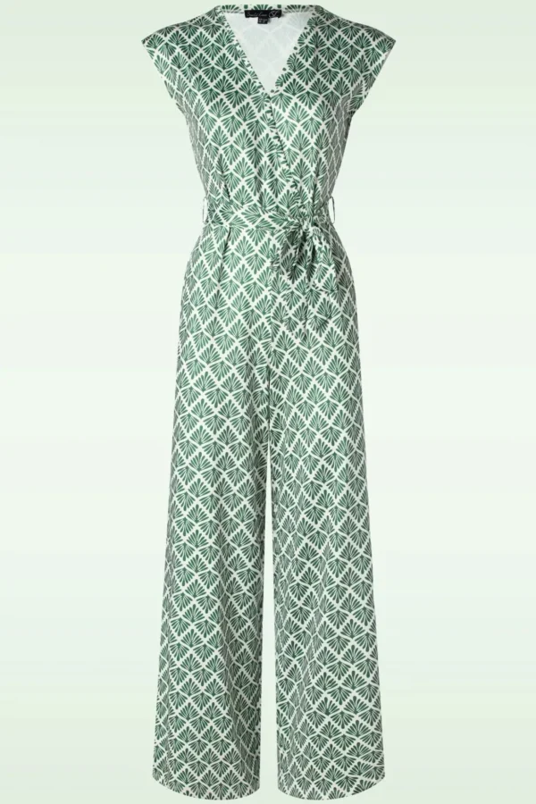 Adeline Jumpsuit In Legergroen En Gebroken Wit-Smashed Lemon Clearance