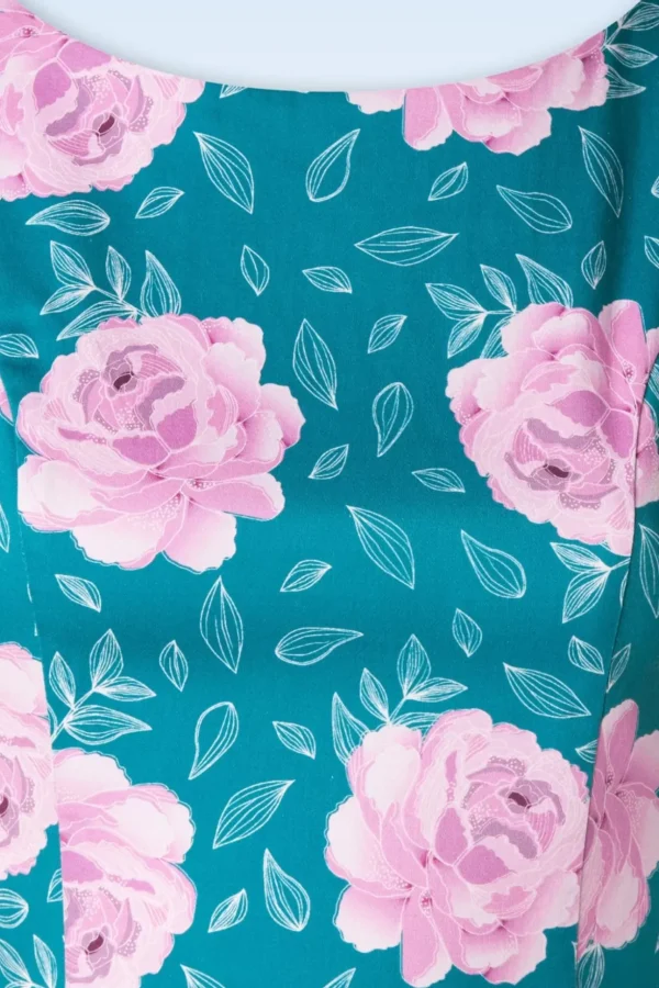 Adriana Swingjurk Met Bloemenprint In Groenblauw Blauw-Topvintage Boutique Collection Sale