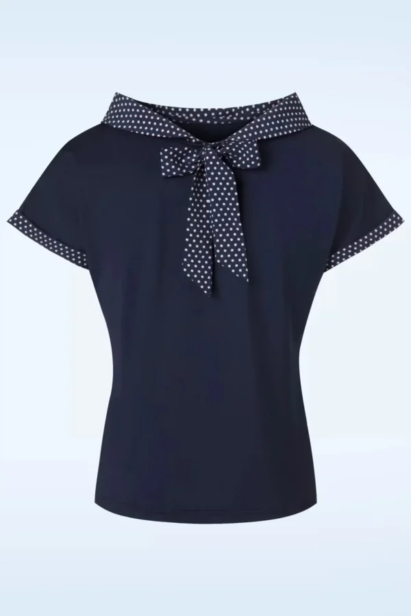 Alicia Blouse In Marineblauw-Banned Retro Best Sale