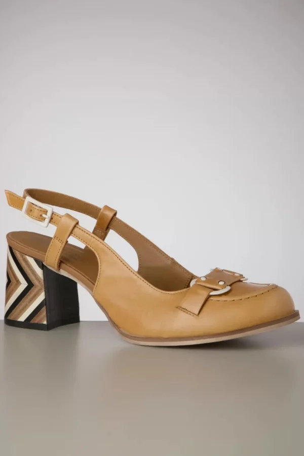 Amelie Leather Slingback Pumps In Licht Cognacbruin-Nemonic Discount