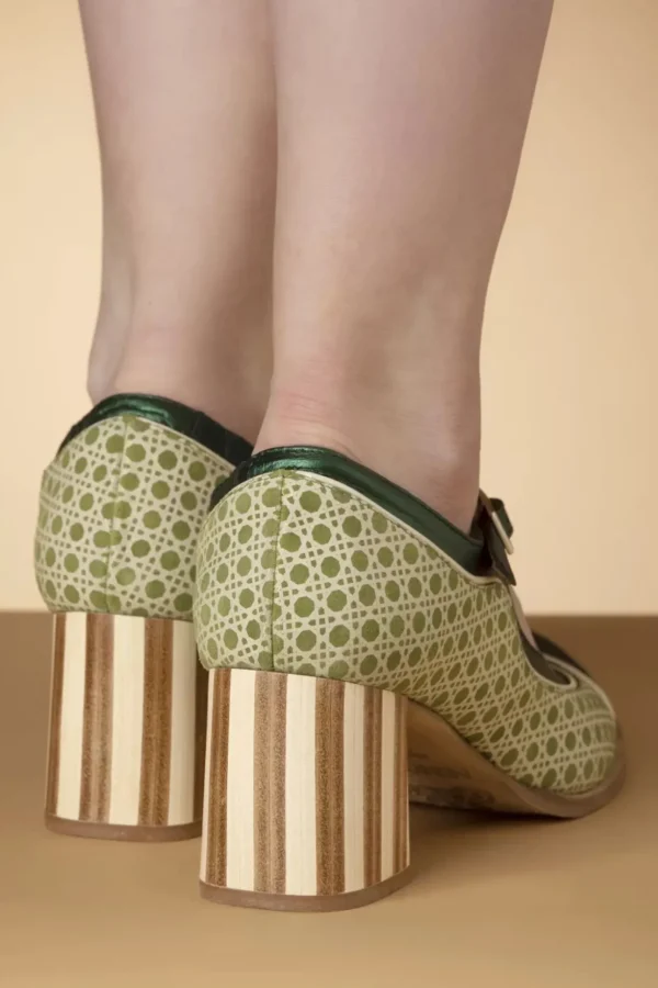 Amelie Lederen T-Strap Pumps In Groen-Nemonic Sale