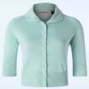 April Cardigan Met Korte Mouwen In Aqua Blauw-Banned Retro Flash Sale