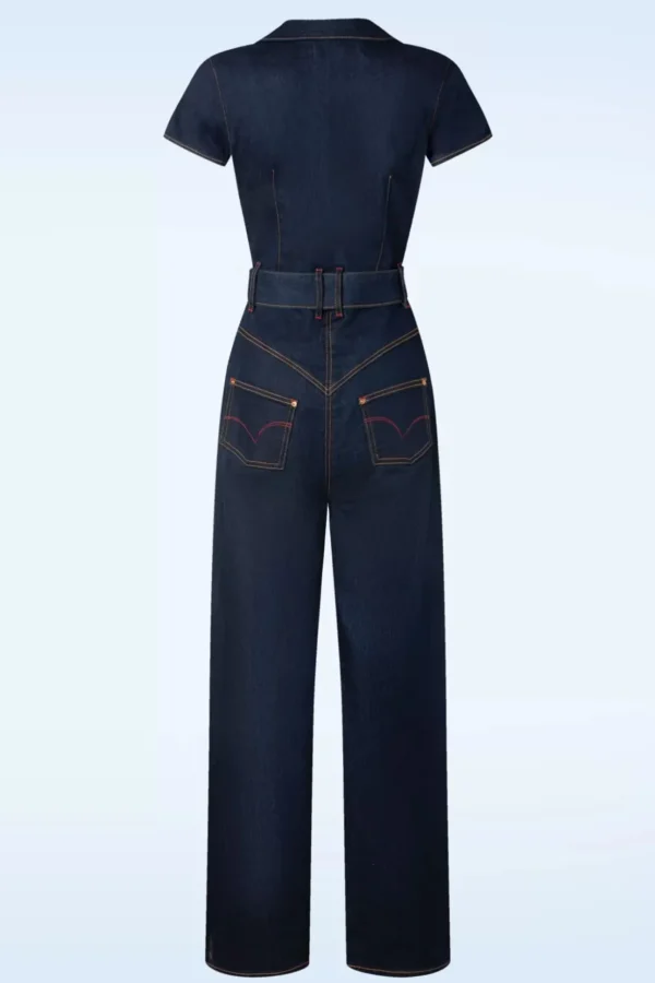 Audrey Jumpsuit Short Sleeve In Donkerdenim-Rock-a-Booty Store