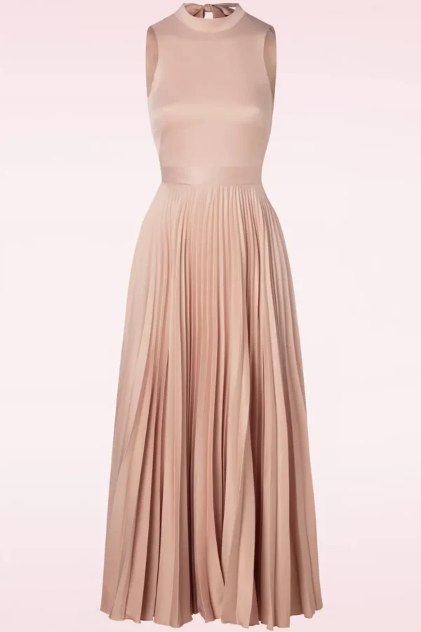 Bella Geplooide Maxi Jurk In Blush Pink-Closet London Sale