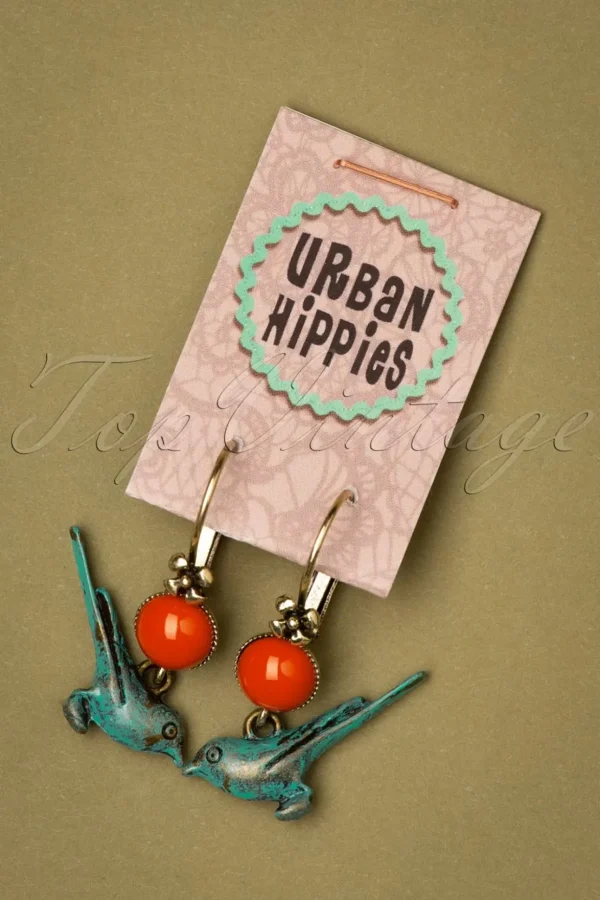 Birdie Vergulde Oorbellen In Blauw En Rood-Urban Hippies Store