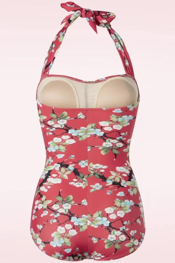 Blossom One Piece Halter Badpak In Rood-Esther Williams Cheap