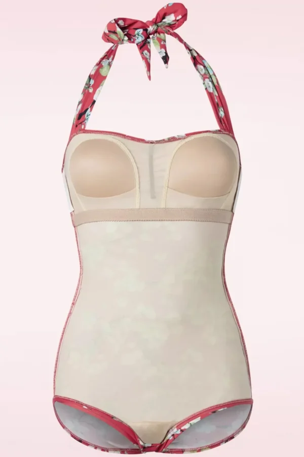 Blossom One Piece Halter Badpak In Rood-Esther Williams Cheap