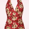 Blossom One Piece Halterbadpak In Rood-Bettie Page Swimwear Sale