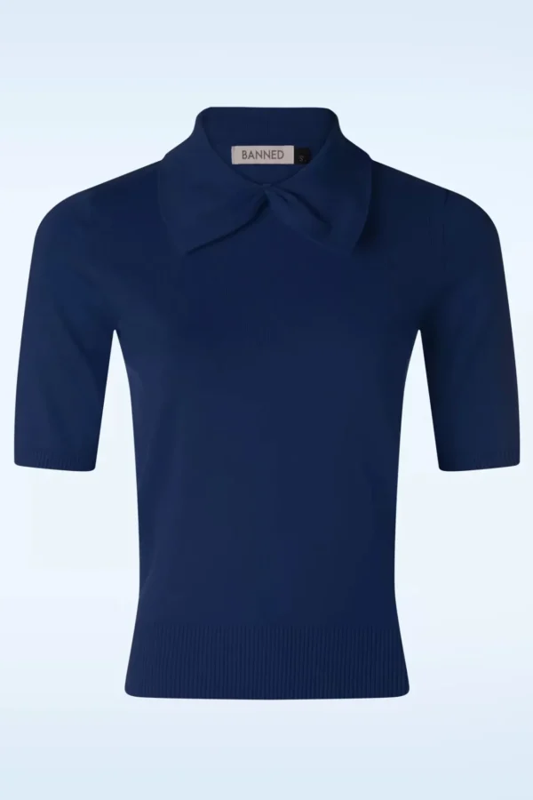 Bow Delight Jumper In Marineblauw-Banned Retro Outlet