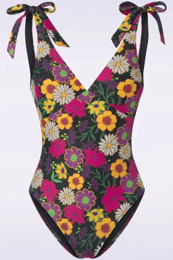 Bow Flower Power Badpak In Zwart-TC Beach Cheap