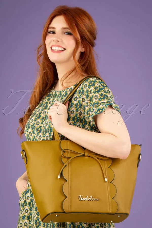 Bow Front Geschulpte Shopper Tas Mosterd Geel-Vixen Store