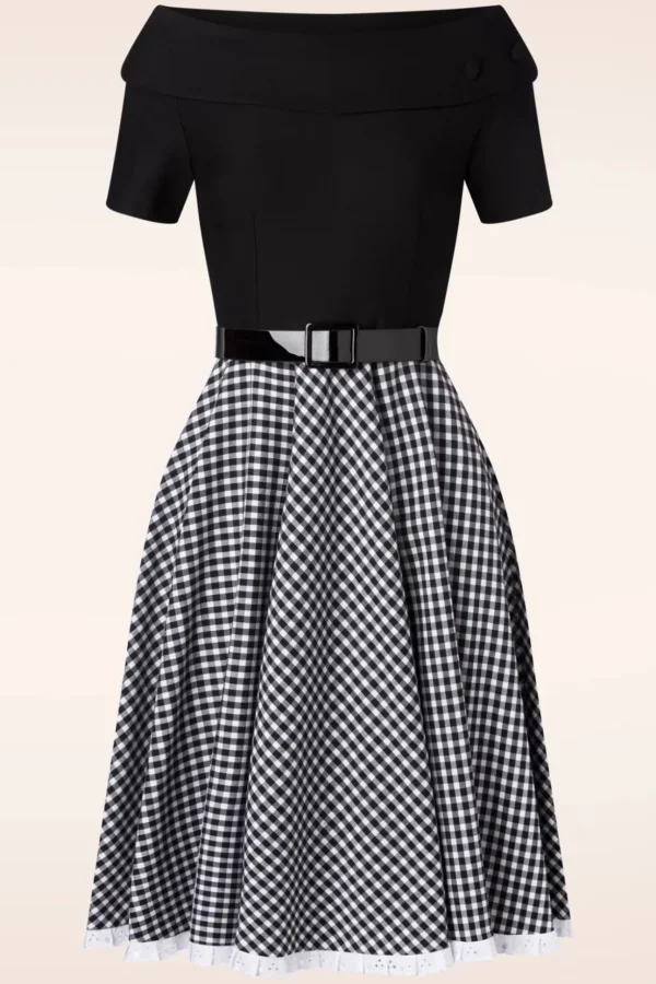 Brigitte Gingham Swing Jurk In Zwart En Wit-Glamour Bunny Online