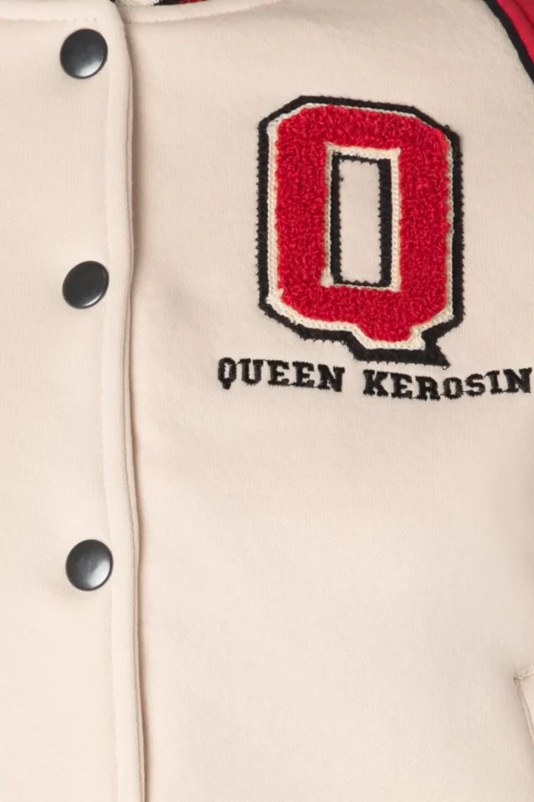 Damen Raglan College Sweat Jacket In Beige En Rood-Queen Kerosin Online