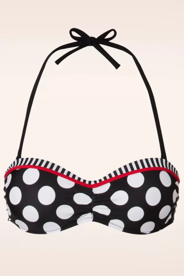 Debra Halterbikinitop Met Polkadotstrepen In Zwart En Wit-Belsira Store