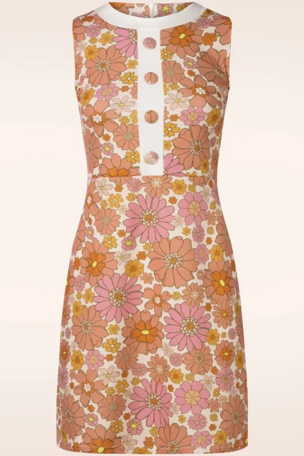 Donna Bloemen Jurk In Roze En Orange-Vintage Chic for Topvintage Best