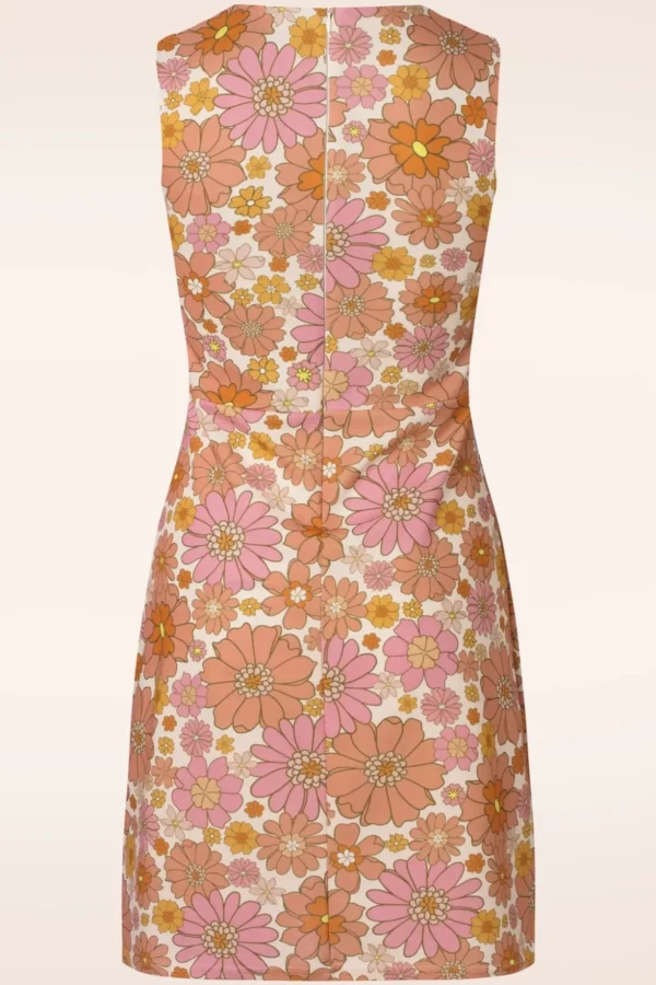 Donna Bloemen Jurk In Roze En Orange-Vintage Chic for Topvintage Best