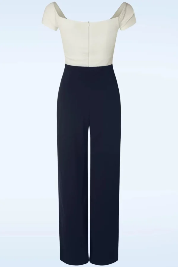 Eloise Jumpsuit In Ivoor En Marineblauw-Vintage Chic for Topvintage Outlet