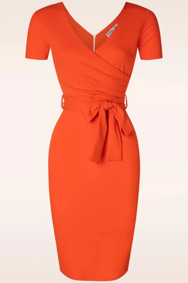 Evie Pencil Jurk In Oranje-Vintage Chic for Topvintage Online