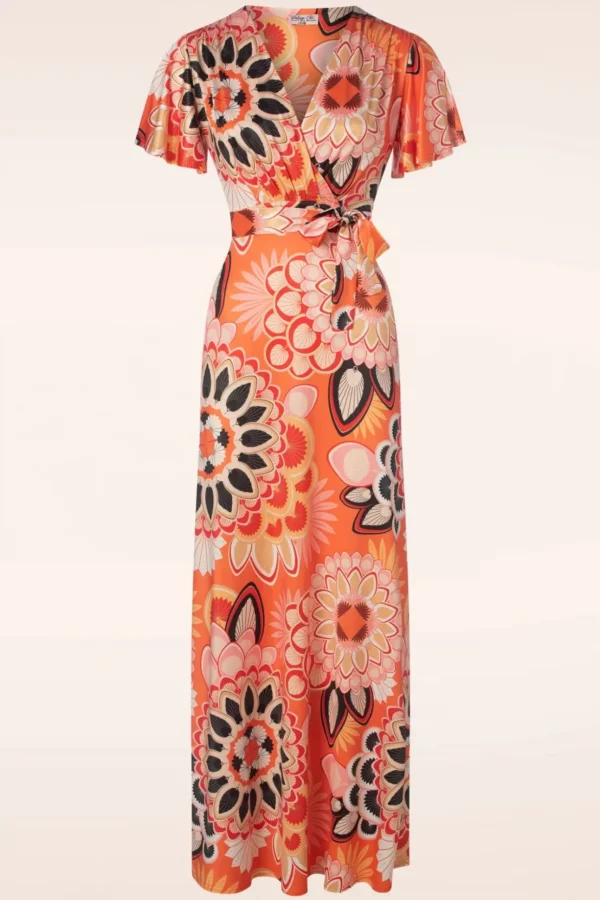 Feline Groovy Maxi Jurk In Oranje-Vintage Chic for Topvintage Online