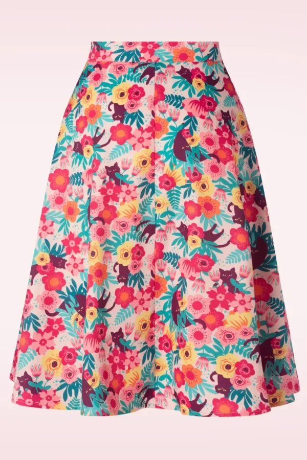 Floral Cat Flare Rok In Multi-Vixen Hot