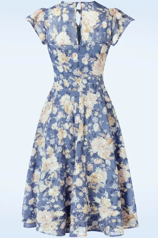 Floral Flutter Flare Jurk In Blauw-Vixen Online