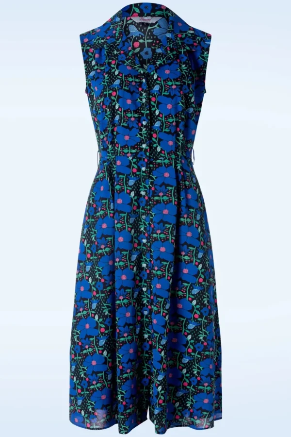 Flower Power Jurk In Blauw-Banned Retro Cheap