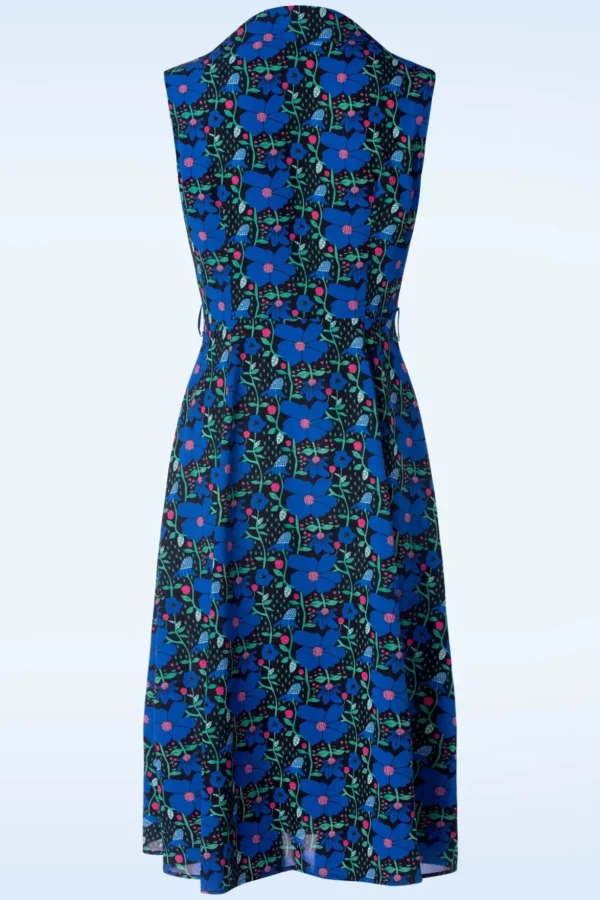 Flower Power Jurk In Blauw-Banned Retro Cheap