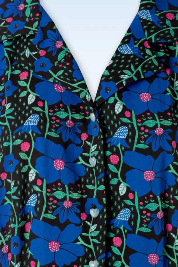 Flower Power Jurk In Blauw-Banned Retro Cheap