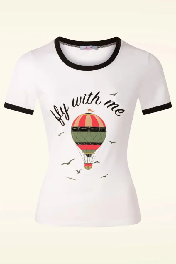 Fly With Me T-Shirt In Gebroken Wit-Banned Retro Best