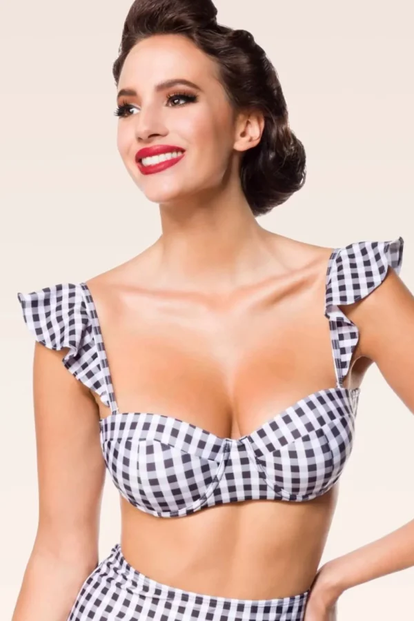 Gigi Gingham Bikinitop In Zwart En Wit-Belsira Cheap