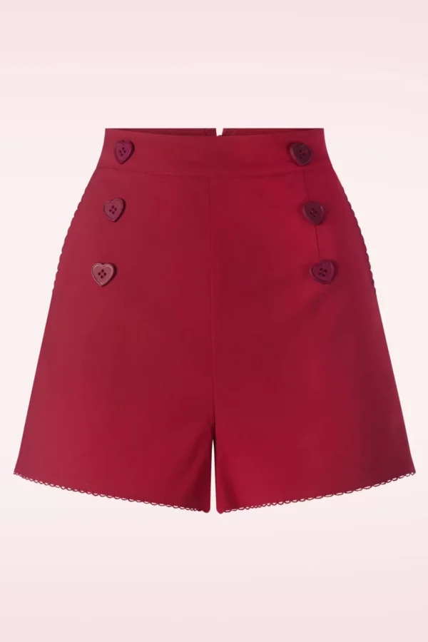 Heart Button Shorts In Rood-Vixen Shop