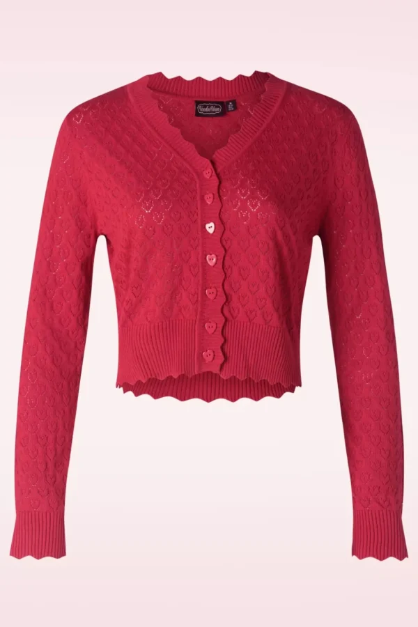 Heart Pattern Scallop Edge Cardigan In Rood-Vixen Sale