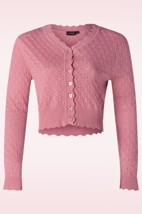 Heart Pattern Scallop Edge Cardigan In Roze-Vixen New