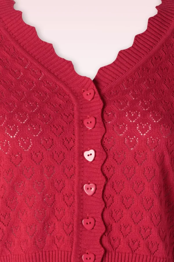 Heart Pattern Scallop Edge Cardigan In Rood-Vixen Sale