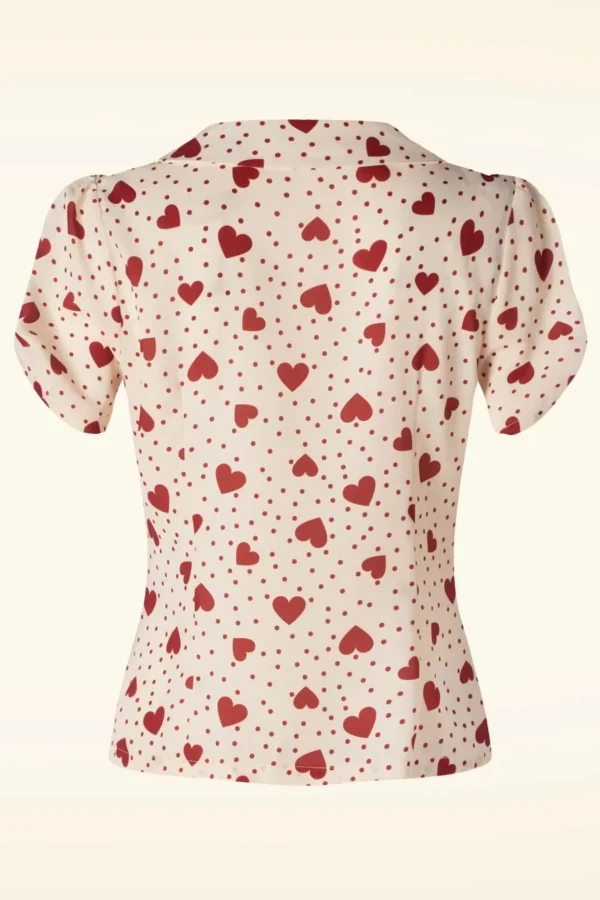 Heart Polka Dot Collared Top In Creme-Vixen Best Sale