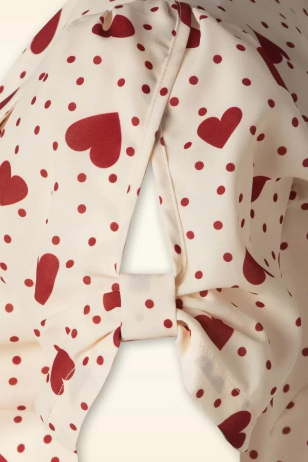 Heart Polka Dot Collared Top In Creme-Vixen Best Sale