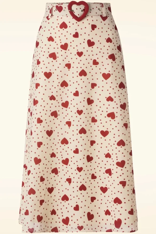 Heart Polka Dot Midi Rok In Creme-Vixen New