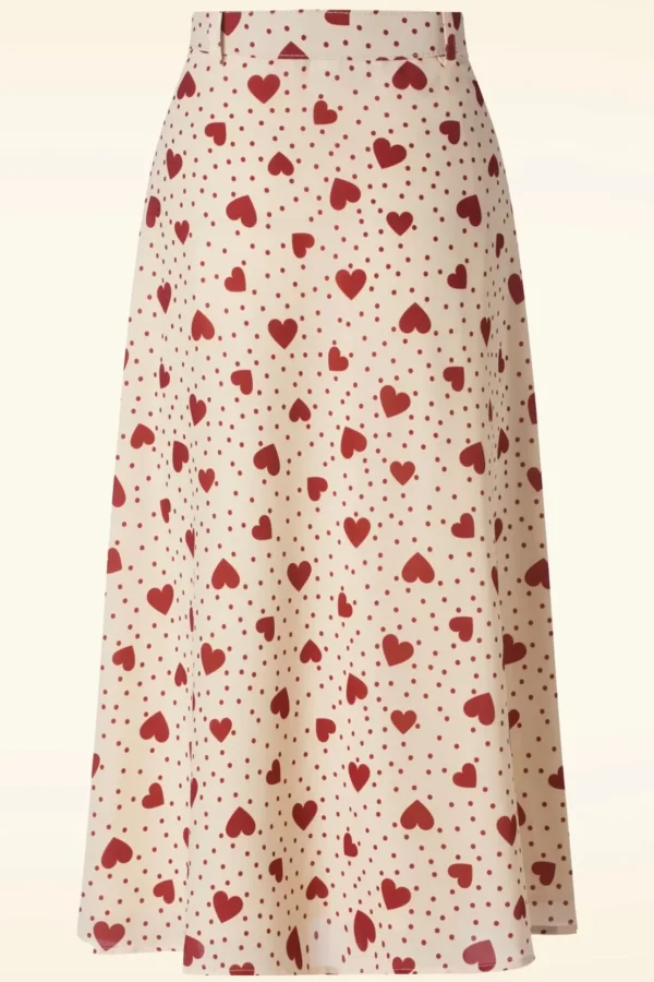 Heart Polka Dot Midi Rok In Creme-Vixen New