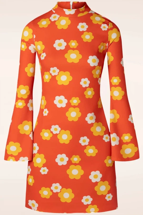 Izzy Bloemen Jurk In Oranje-Vintage Chic for Topvintage Sale