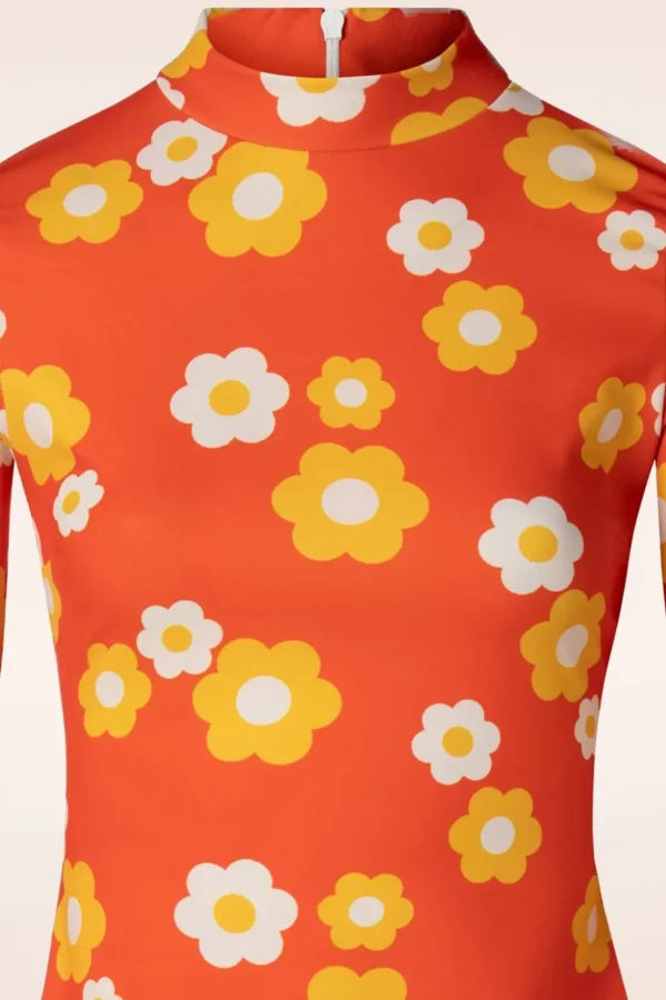 Izzy Bloemen Jurk In Oranje-Vintage Chic for Topvintage Sale