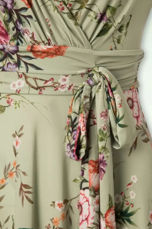 Jane Bloemen Midi-Jurk In Vintage Groen-Vintage Chic for Topvintage Cheap