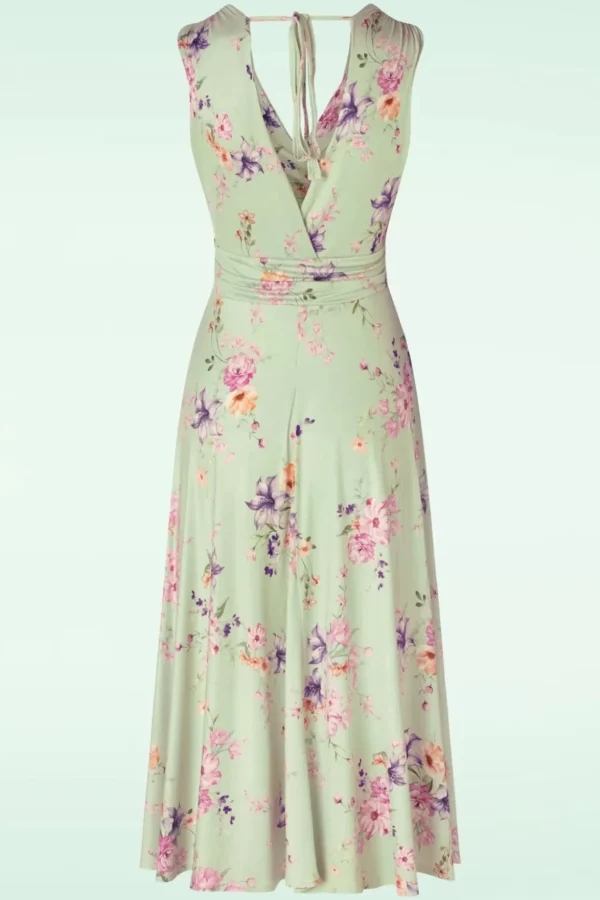 Jane Floral Swing Jurk In Licht Groen-Vintage Chic for Topvintage Hot