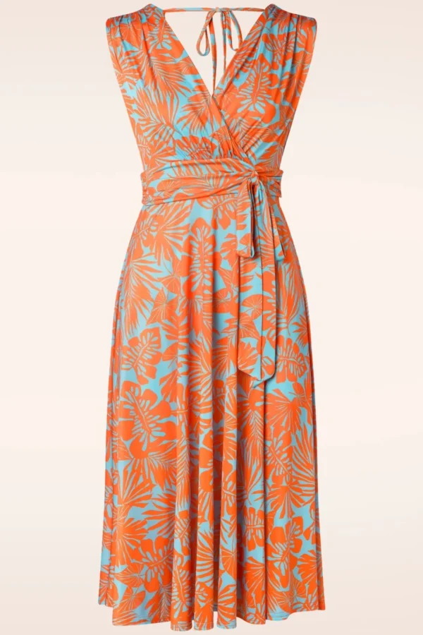 Jane Leaf Swing Jurk In Blauw En Oranje-Vintage Chic for Topvintage Fashion