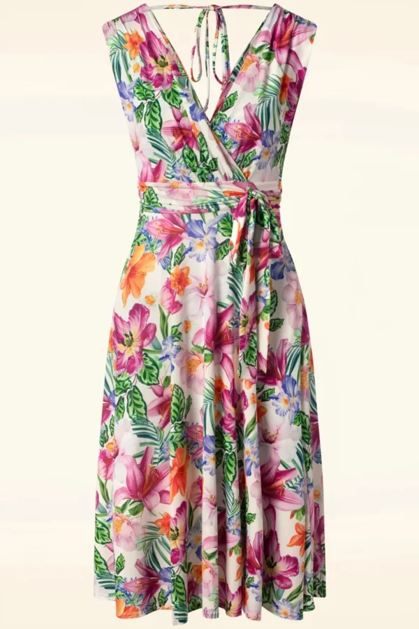 Jane Tropische Bloemen Swingjurk In Wit-Vintage Chic for Topvintage Shop