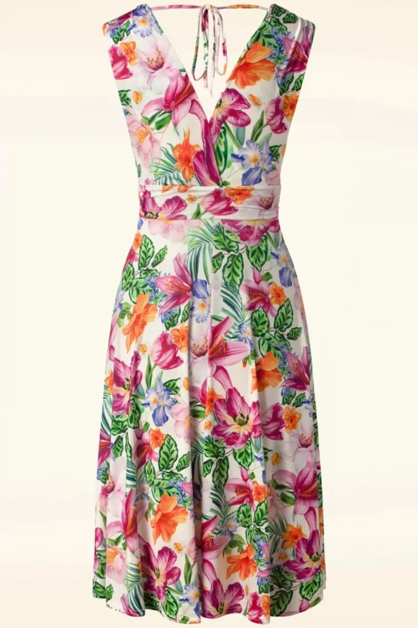 Jane Tropische Bloemen Swingjurk In Wit-Vintage Chic for Topvintage Shop