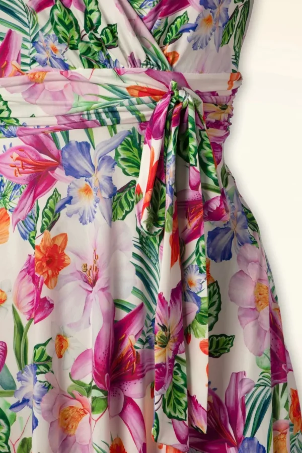 Jane Tropische Bloemen Swingjurk In Wit-Vintage Chic for Topvintage Shop