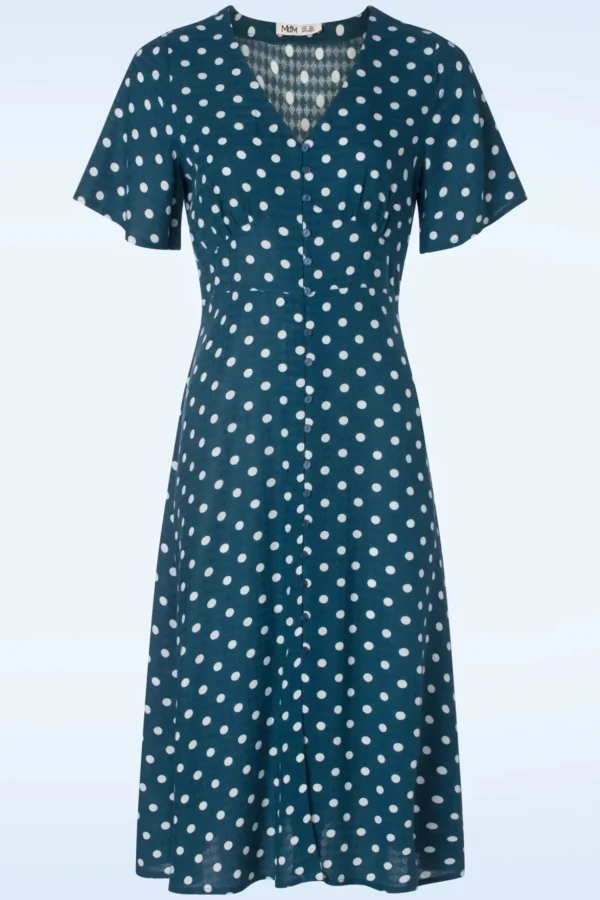 Jeanette Polka Dot Jurk In Marineblauw-Md'M Best Sale