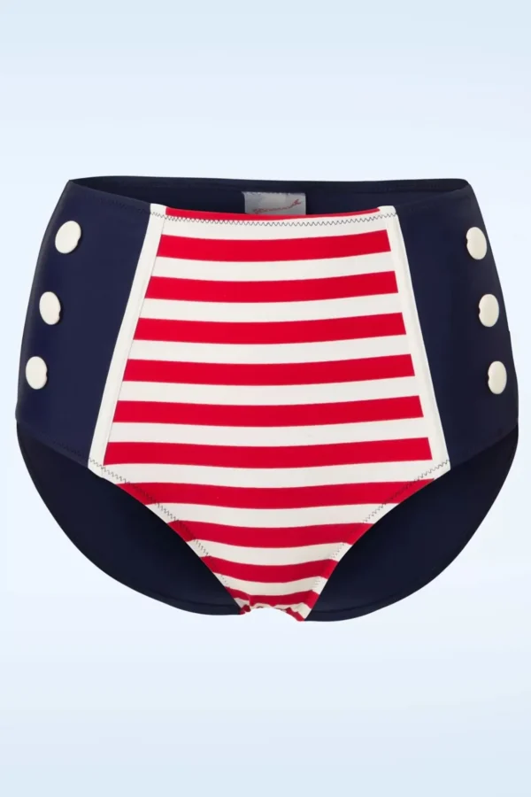 Joelle Stripes Bikinibroekje In Marineblauw En Rood-Belsira New