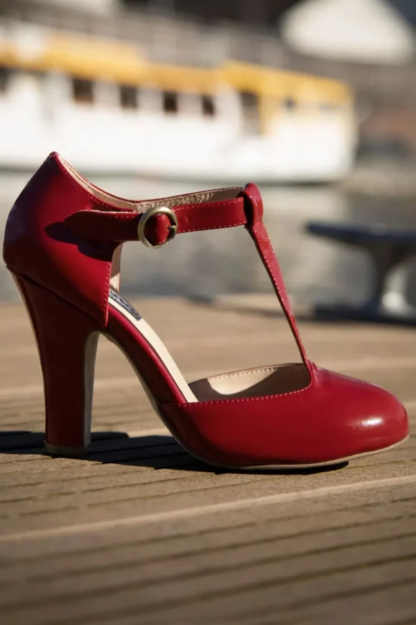 June Effortlessly Elegant Lakpumps In Vurig Rood-Lola Ramona u2665 Topvintage Sale